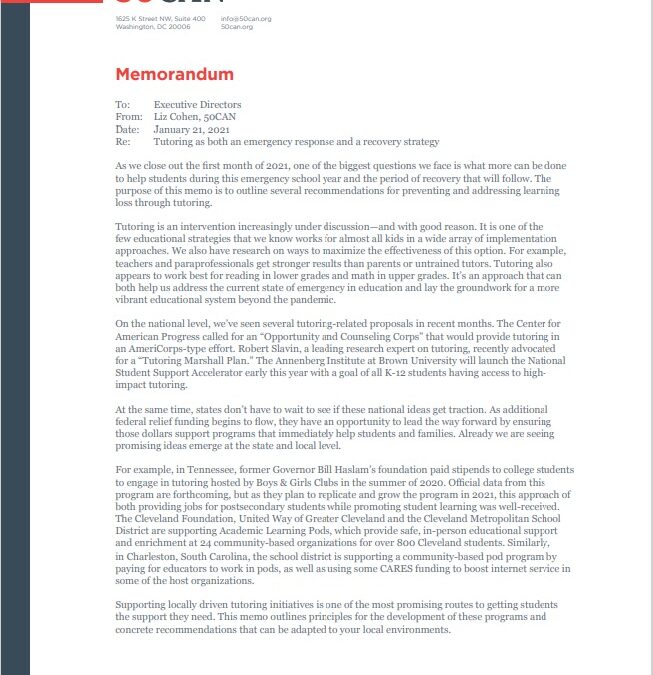 Tutoring as an Emergency Response and Recovery Strategy